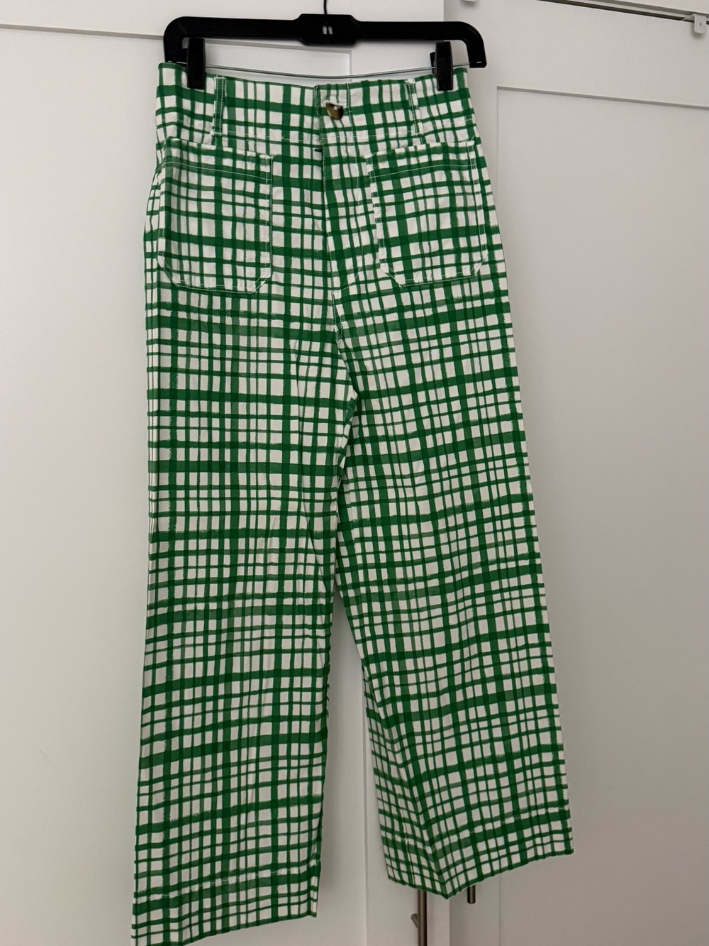 Green & White Plaid Wide-Leg Pants - Picture 2 of 6